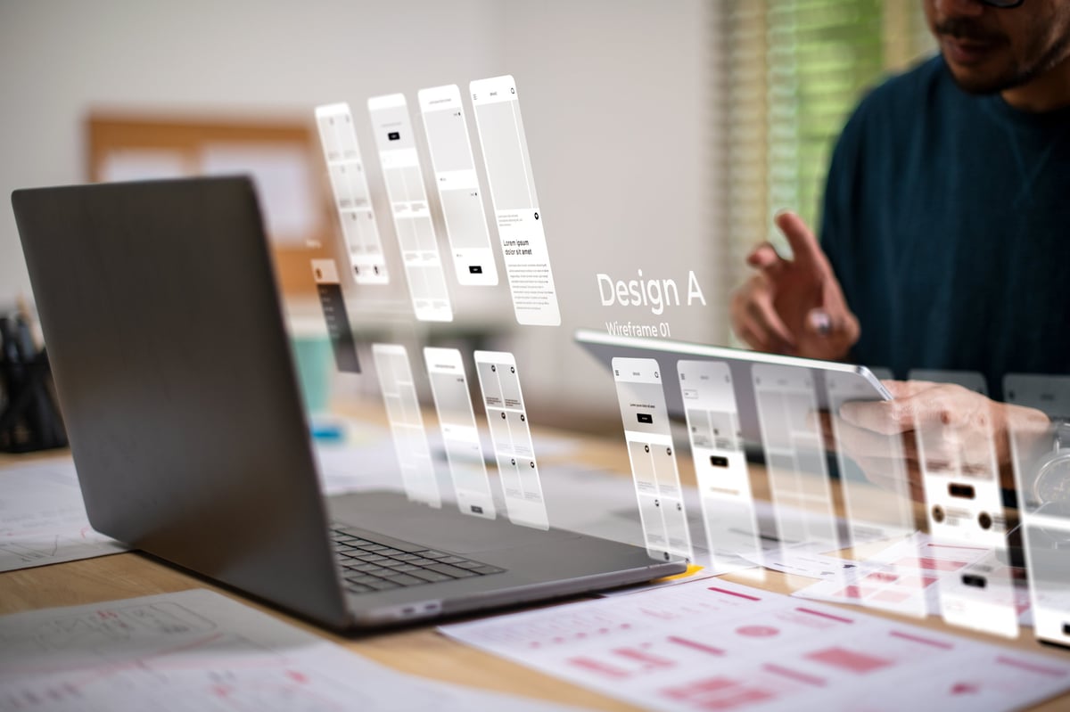 Designer working on a website prototype in UX UI concept design and development