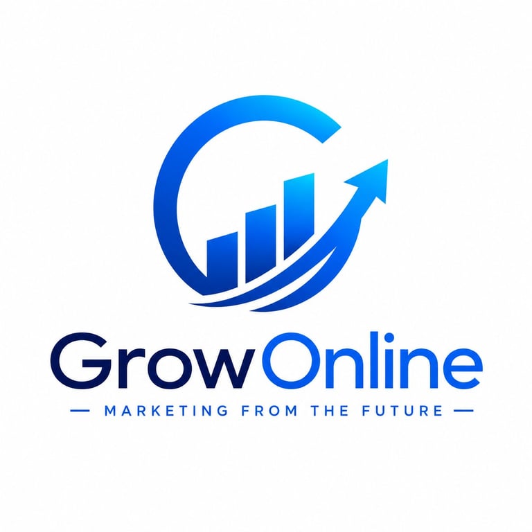 GrowOnline logo featuring blue upward arrow and bar chart with tagline Marketing from the Future